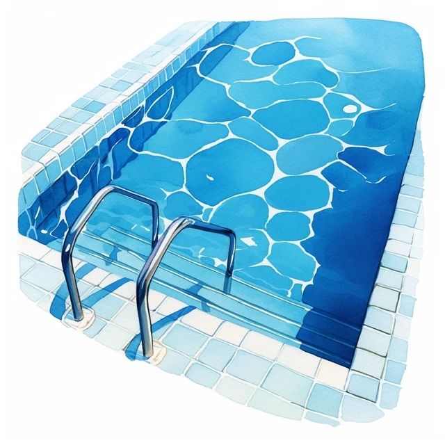Aquarell-Illustration eines privaten Pools mit Einstiegsleiter